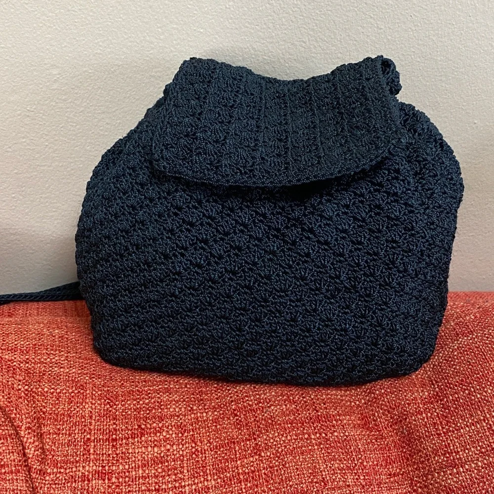 VTG 90s The Sak Black Crochet Backpack Bag Mini Small